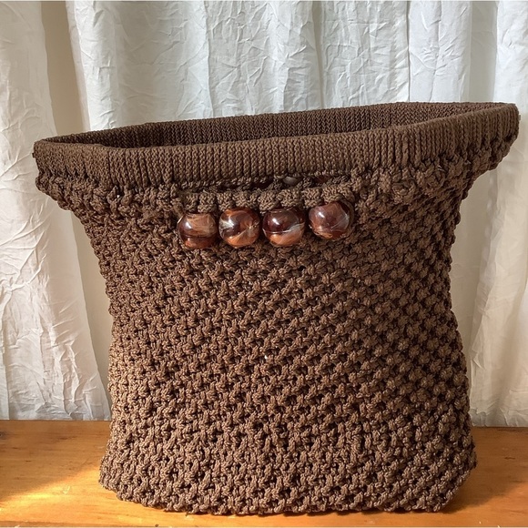 Brown Beaded Macrame Bag Purse Clutch - Picture 3 of 11